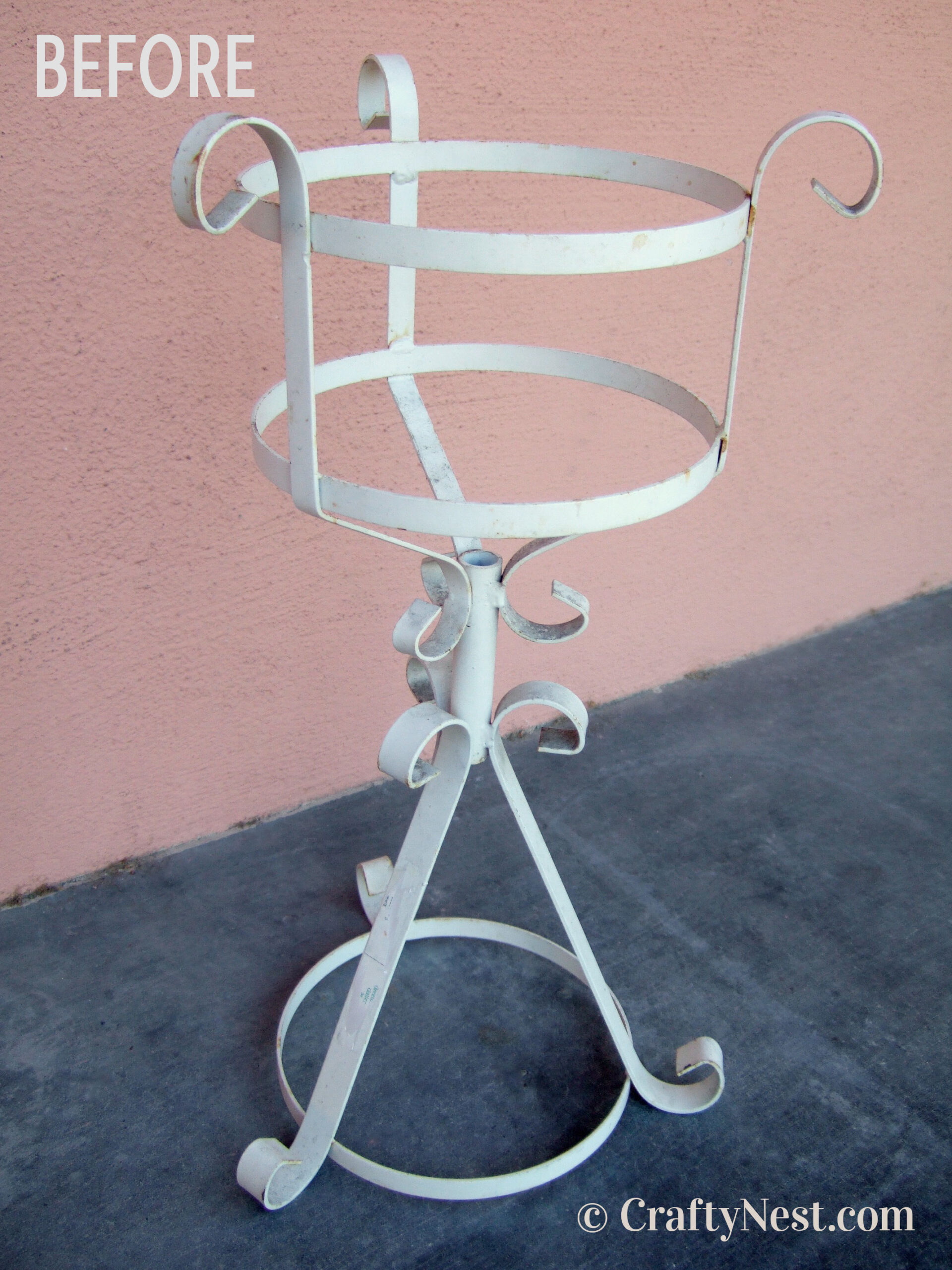 before-plant-stand-tray-table-crafty-nest Rusty old metal plant stand, photo