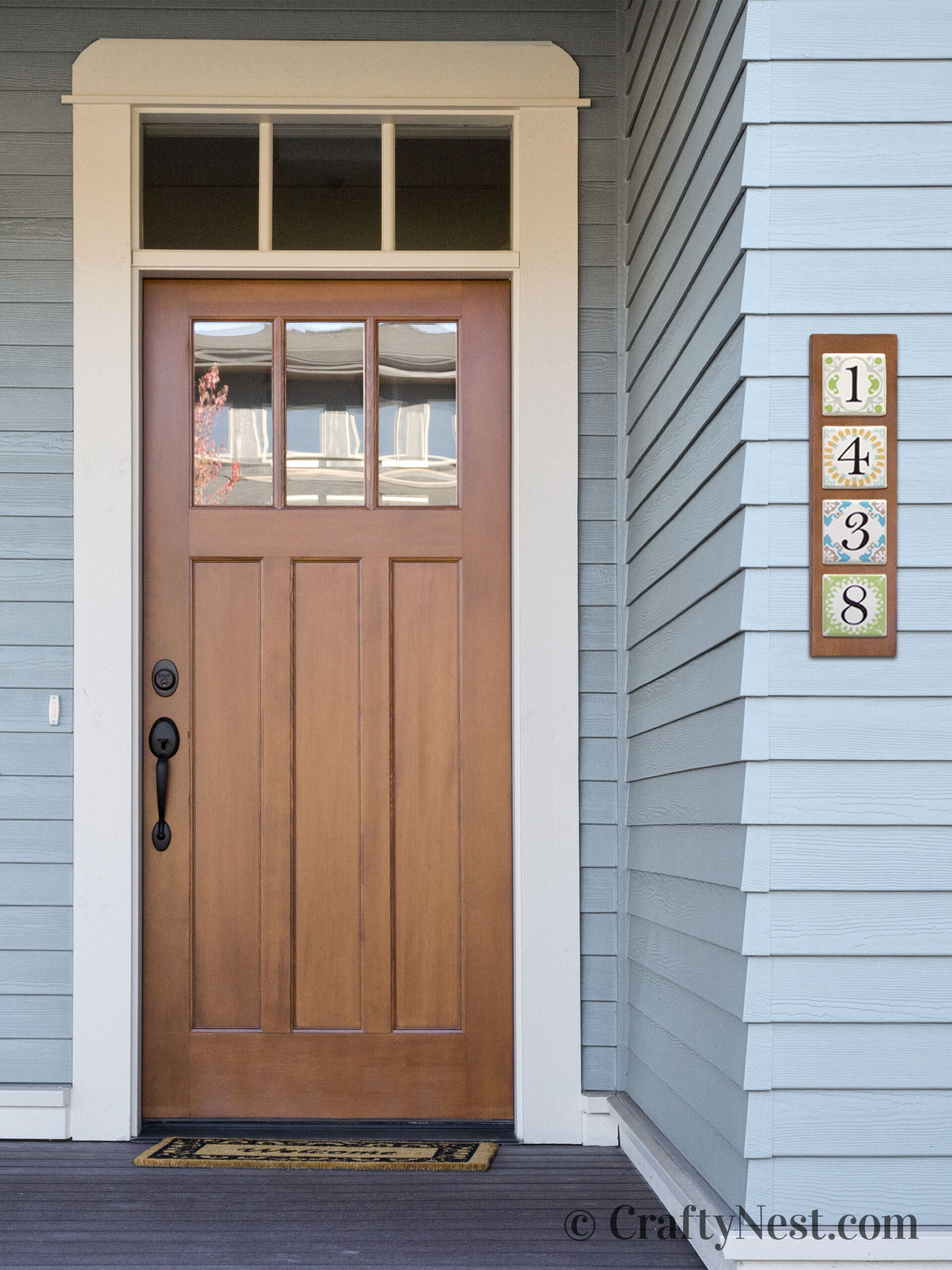 hero-house-number-tiles-crafty-nest-shutterstock-160719989 Homemade house numbers on a house, photo