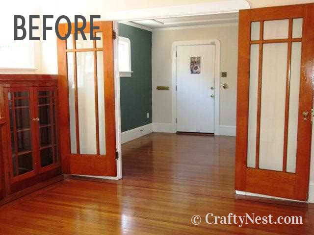 door-navy-blue-feature-wall-crafty-nest Teal feature wall, before photo