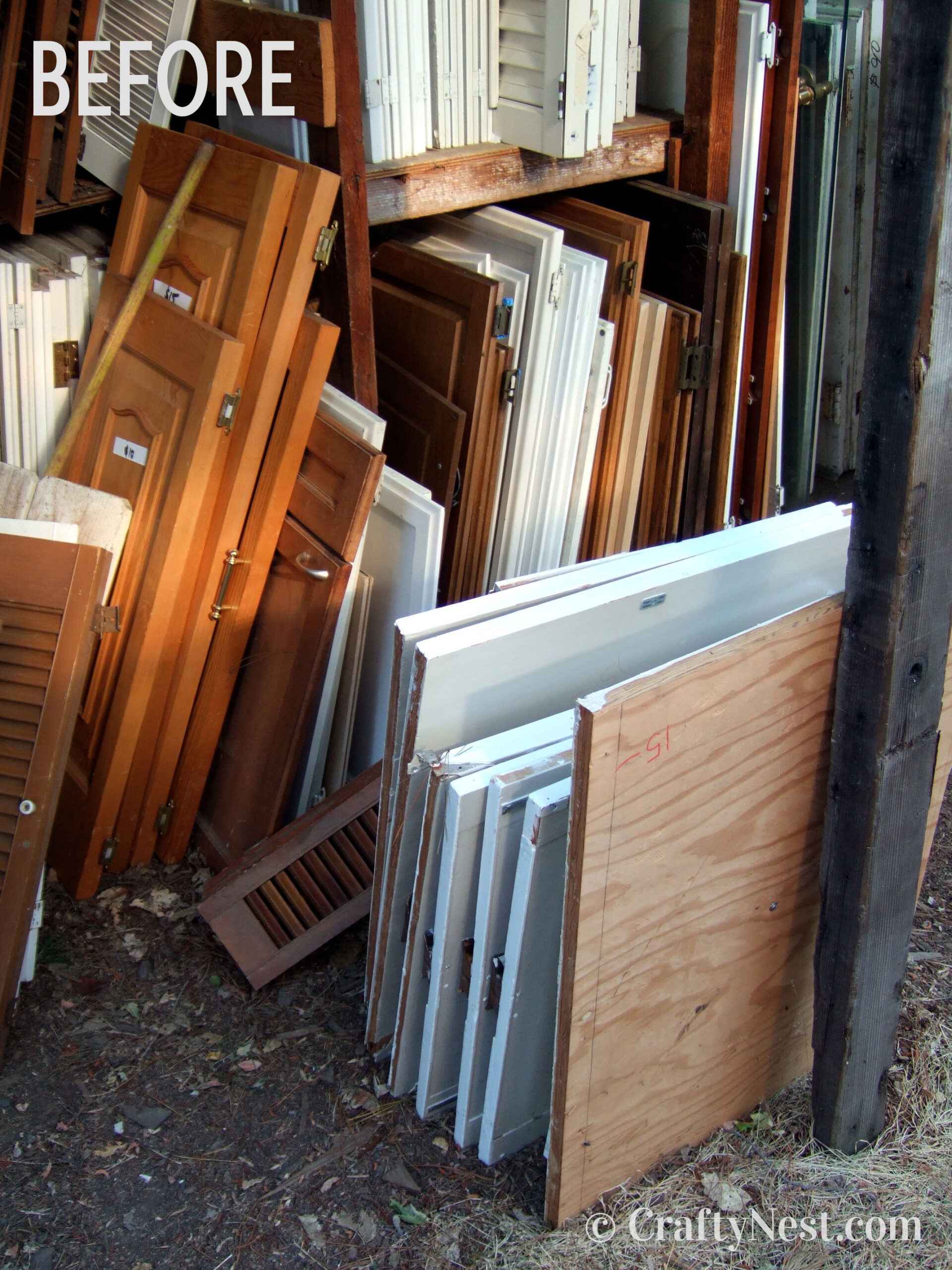 before-diy-cupboard-door-serving-tray-crafty-nest Cupboard doors at a salvage yard, photo