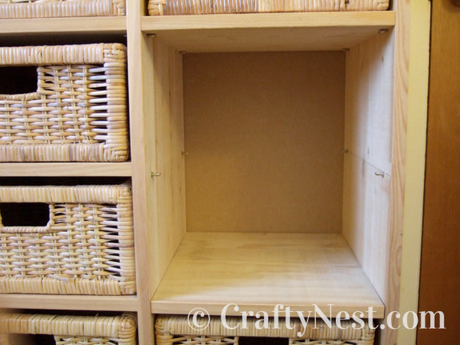 open-shelf-basket-shelf-unit-crafty-nest Open area before shelf is inserted, photo