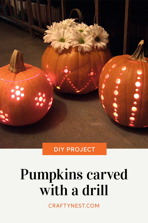 pinterest-diy-pumpkins-carved-with-a-drill-crafty-nest Crafty Nest pumpkins carved with a drill, photo