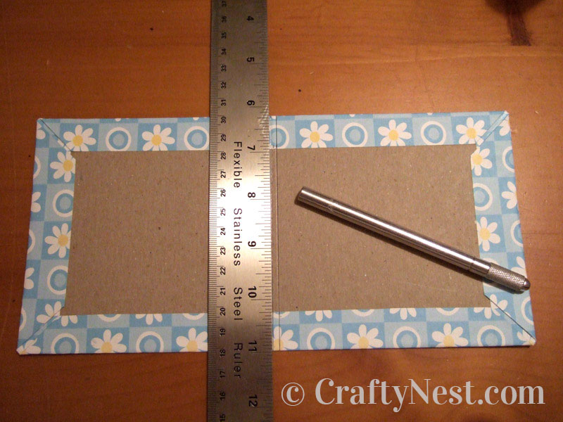 scoring-spine-diy-mini-bound-books-crafty-nest Scoring the spine with a riler and X-Acto knife, photo