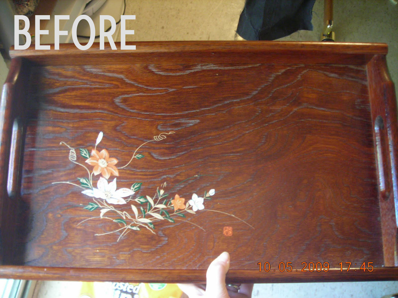 stephanies-before-diy-cupboard-door-serving-tray-crafty-nest Stephanie's tray before she painted it, photo