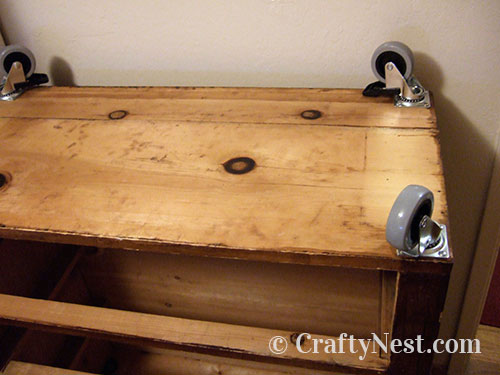 DSCF4574-old-dresser-rolling-toolbox-crafty-nest Casters attached to bottom of dresser, photo