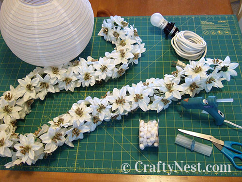 DSCF5222-two-paper-lanterns-flowers-pom-poms-crafty-nest Supplies to make the paper lanterns, photo