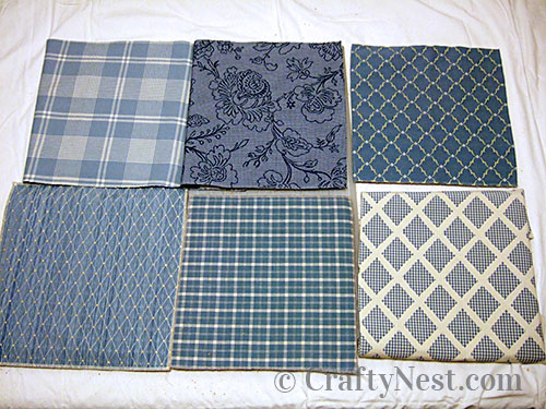 DSCF5463-diy-salvaged-patchwork-bulletin-board-crafty-nest Cut the fabric squares to size, photo