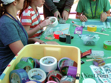 P6150379-camp-craft-duct-tape-wallets-crafty-nest At girls camp making wallets, photo