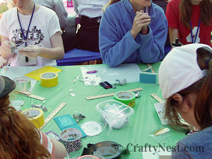 P6150380-camp-craft-duct-tape-wallets-crafty-nest Kristi and girls making wallets at girls camp, photo