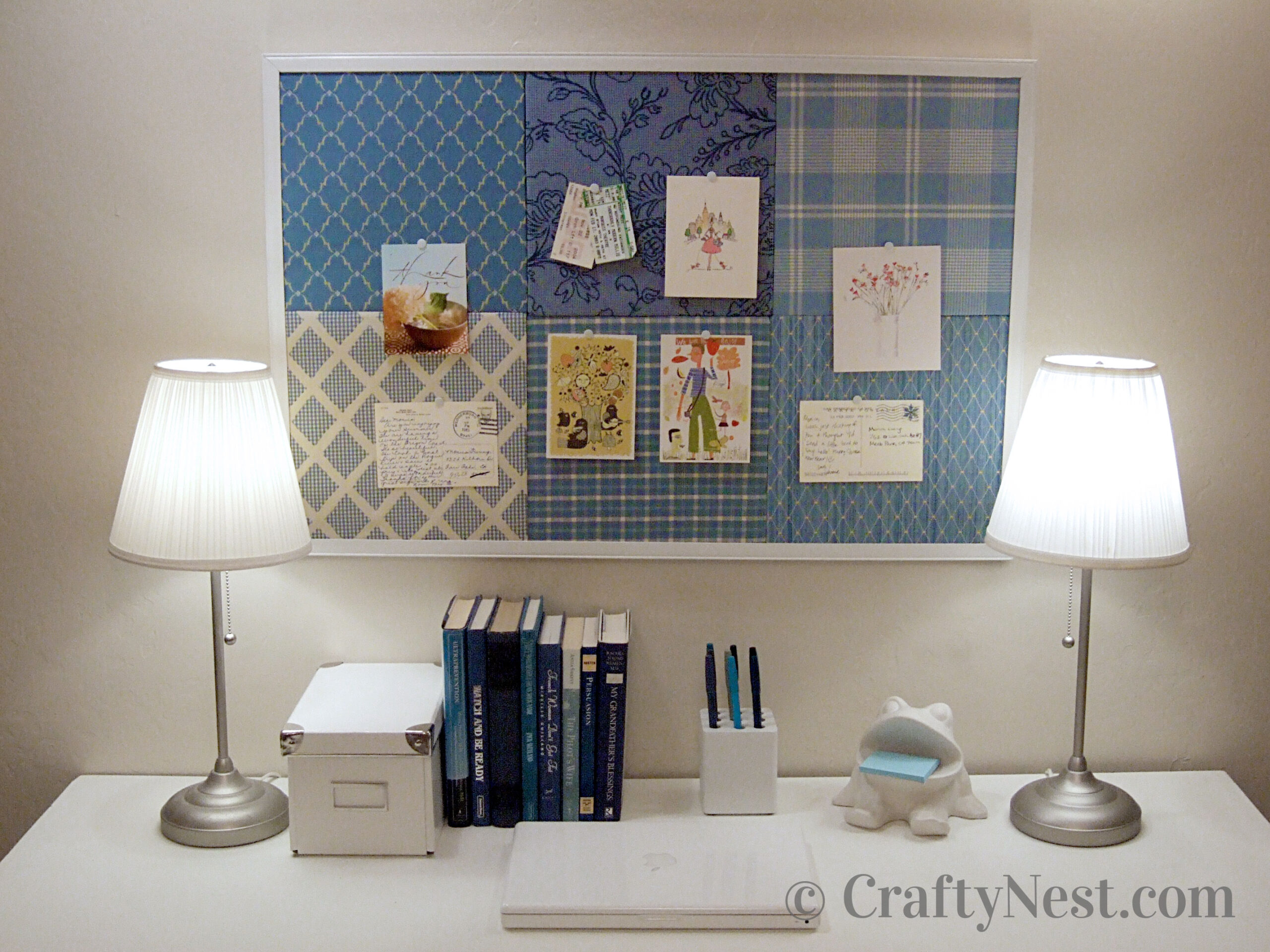 after-diy-salvaged-patchwork-bulletin-board-crafty-nest Handmade patchwork bulletin board, photo
