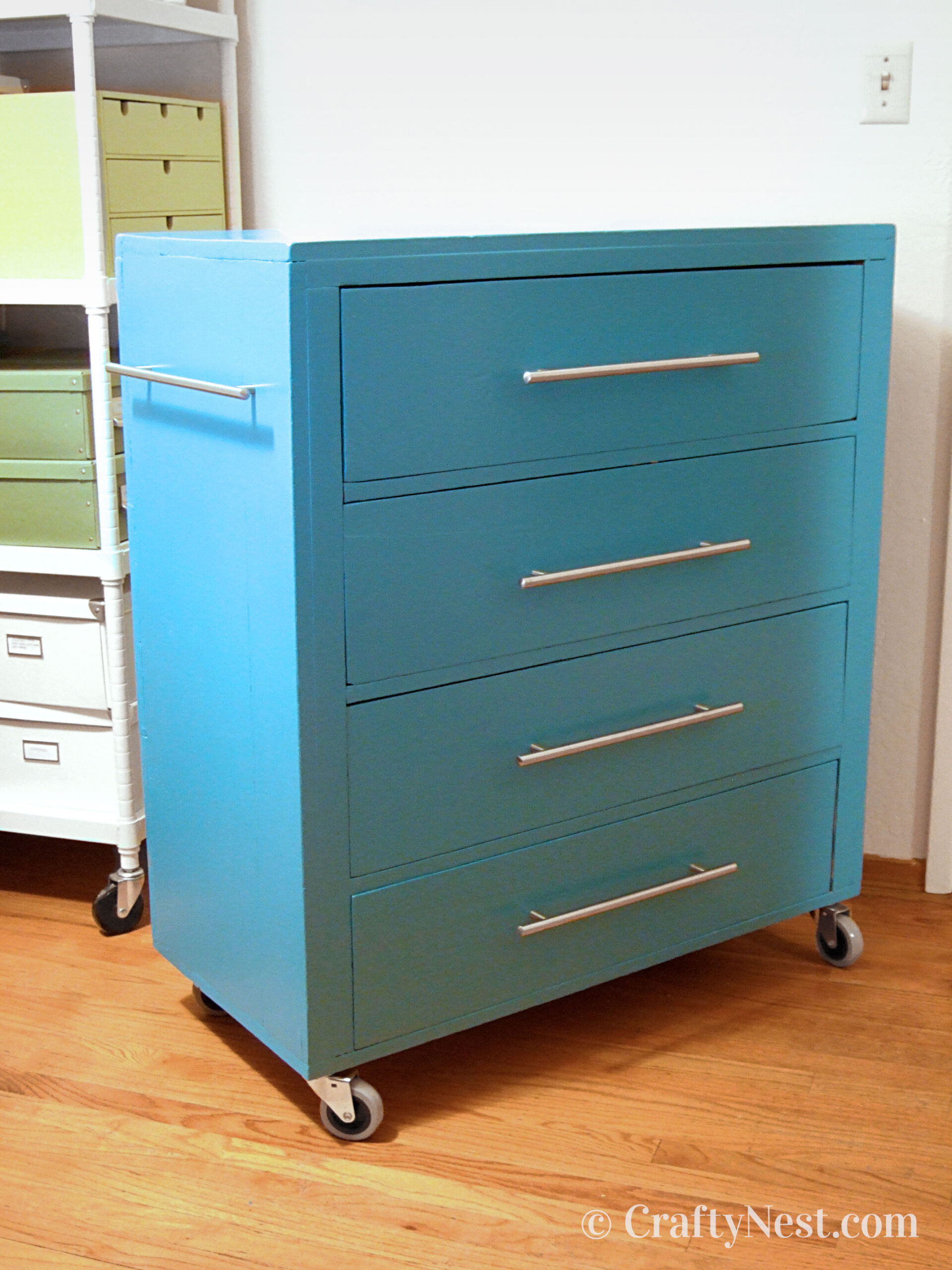 after-old-dresser-rolling-toolbox-crafty-nest A chest of drawers painted blue, photo