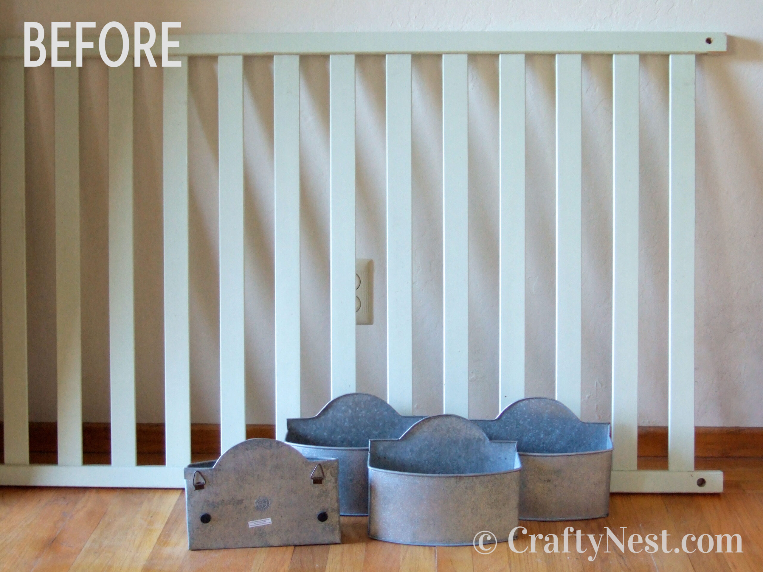 before-craft-tool-wall-organizer-crafty-nest Crib railing that was used as tool organizer, before photo