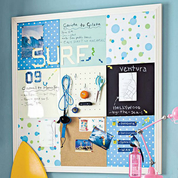 pottery-barn-style-tiles-diy-salvaged-patchwork-bulletin-board-crafty-nest Pottery Barn Teen's Style Tiles bulletin board, photo