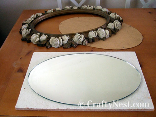 trace-mirror-ugly-plastic-mirror-cork-board-crafty-nest Trace the mirror onto homasote board, photo