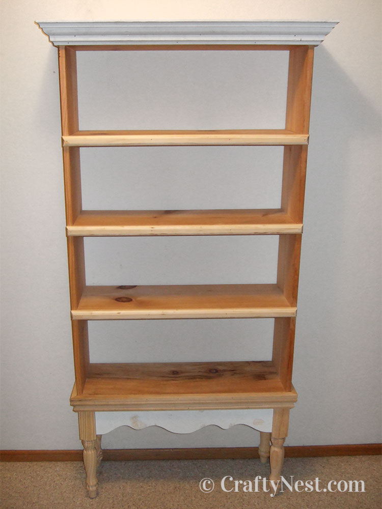DSCF1445-plain-bookshelf-fancy-china-cabinet-crafty-nest Moldings attached to bookshelf, photo