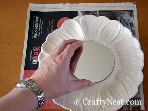DSCF4120-thrift-store-plate-mirrors-crafty-nest Press mirror onto plate, photo