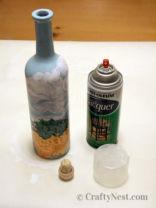 DSCF4208-van-gogh-wine-bottle-crafty-nest Spray on clear lacquer, photo