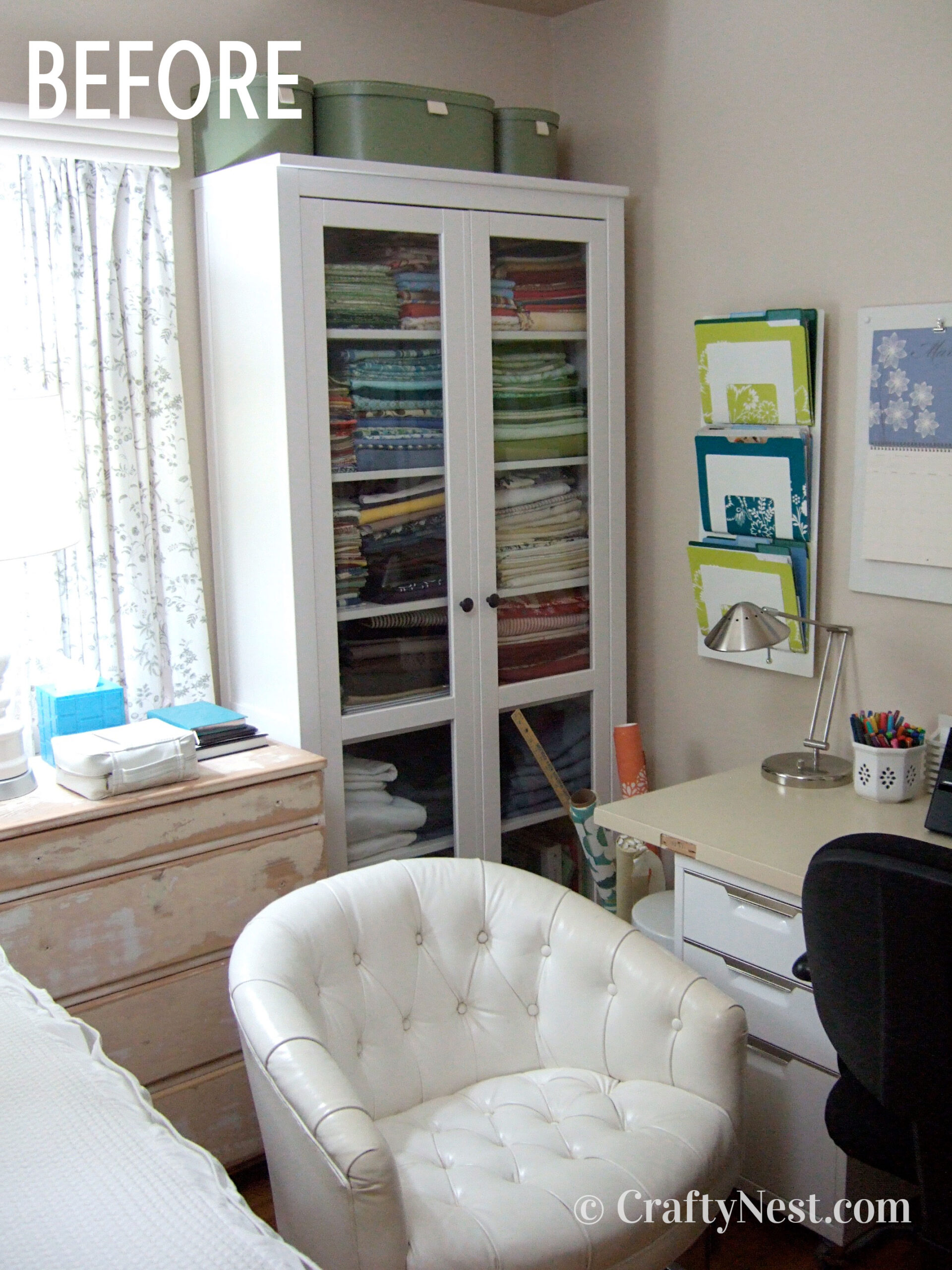 DSCF6768-sylvania-makeover-challenge-the-after-crafty-nest Cluttered corner of the room, before photo
