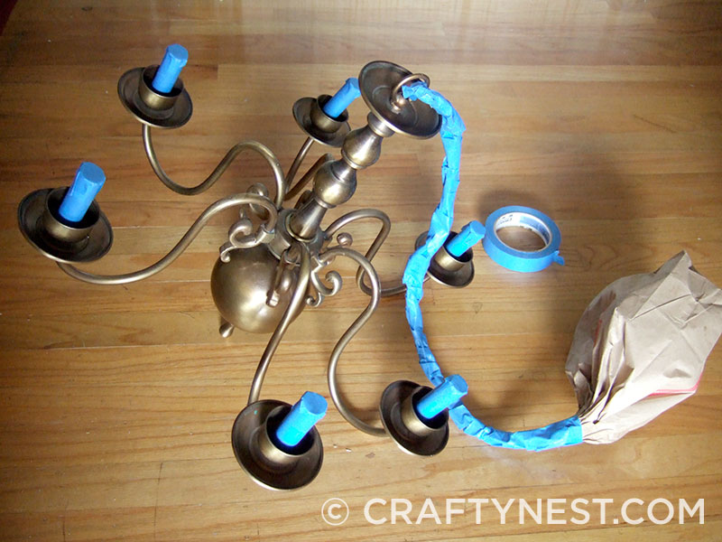 DSCF7291-chandelier-makeover-the-tutorial-crafty-nest Tape off parts you don't want to paint, photo