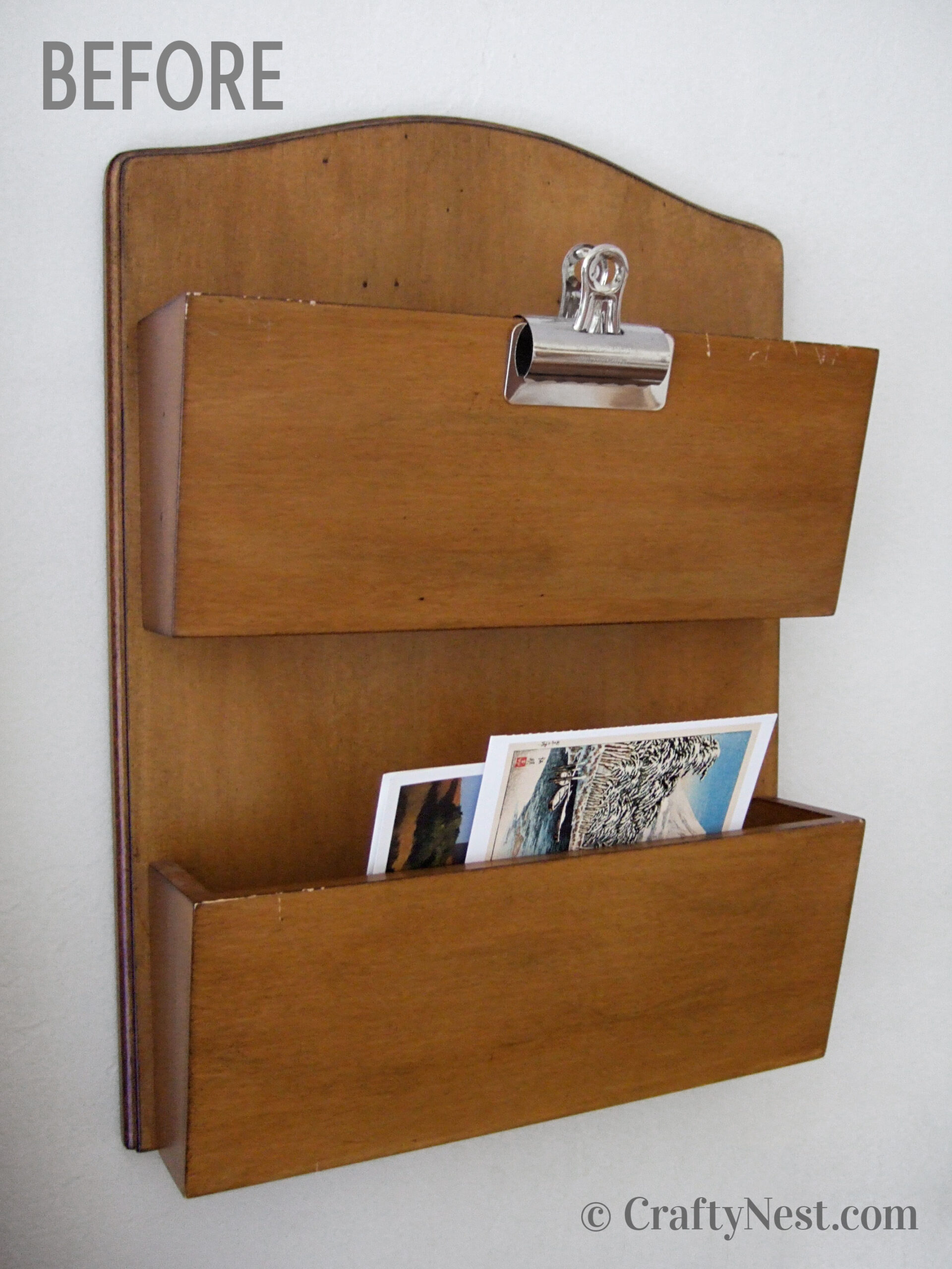 before-closeup-letter-bin-makeover-crafty-nest Wood letter bin hanging on the wall, photo