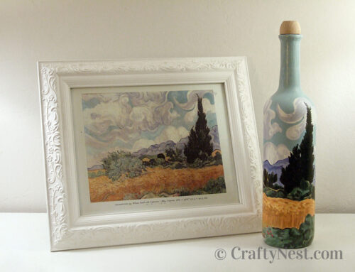 DIY Van Gogh painting on a wine bottle