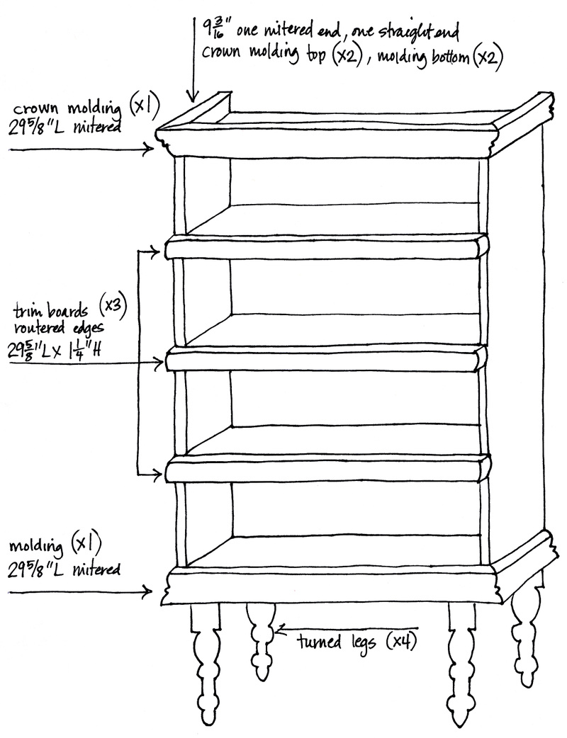 sketch-plain-bookshelf-fancy-china-cabinet-crafty-nest Sketch of the bookshelf makeover plans, photo