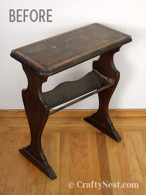 before2-silver-stenciled-library-side-table-crafty-nest The shabby library table, before photo
