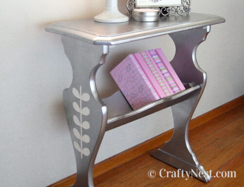 DIY silver stenciled library side table