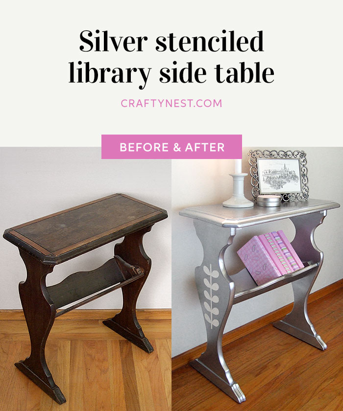 pinterest-silver-stenciled-library-side-table-crafty-nest Crafty Nest silver stenciled library side table Pinterest photo