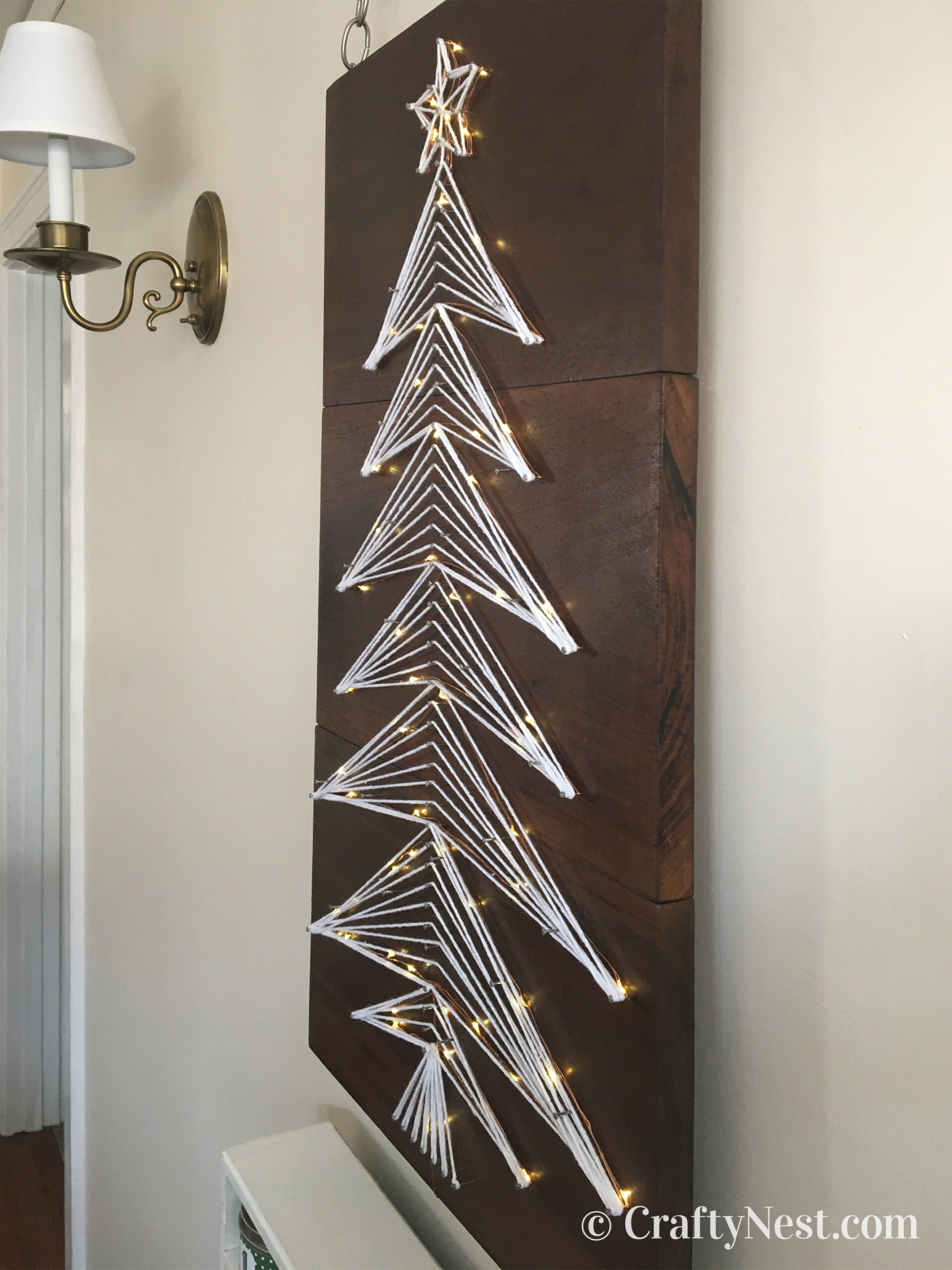 closeup-side-tree-advent-calendar-string-art-tree-with-lights-crafty-nest Side view of string-art Christmas tree, photo