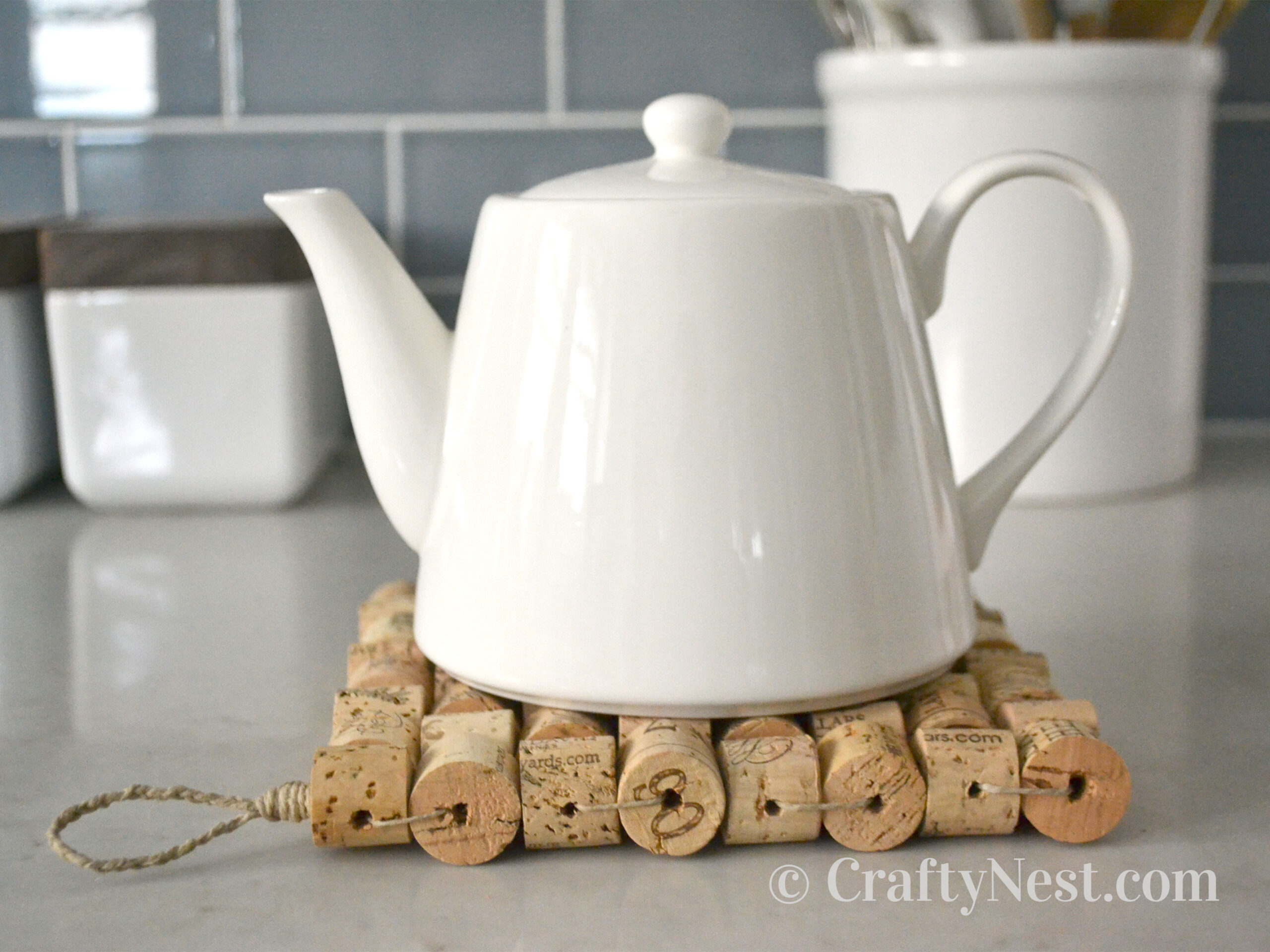hero-woven-wine-cork-trivet-crafty-nest Teapot on a wine-cork trivet, photo